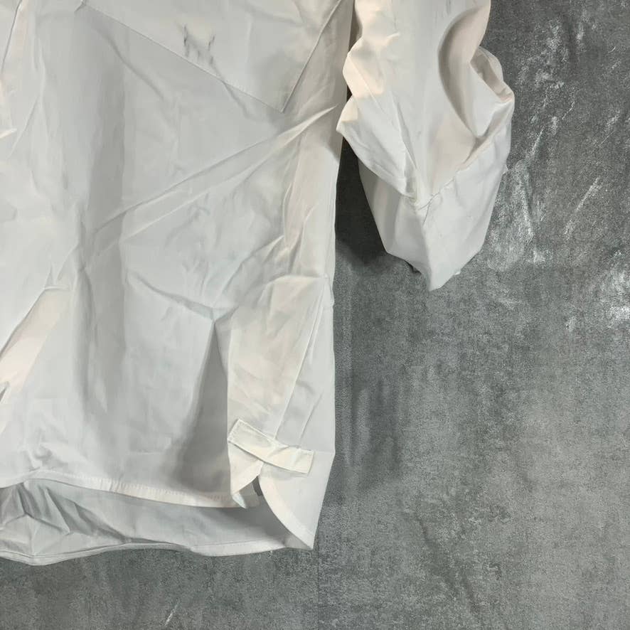 CALVIN KLEIN Women's White Solid V-Neck Elbow Tie-Sleeve Poplin Top SZ S