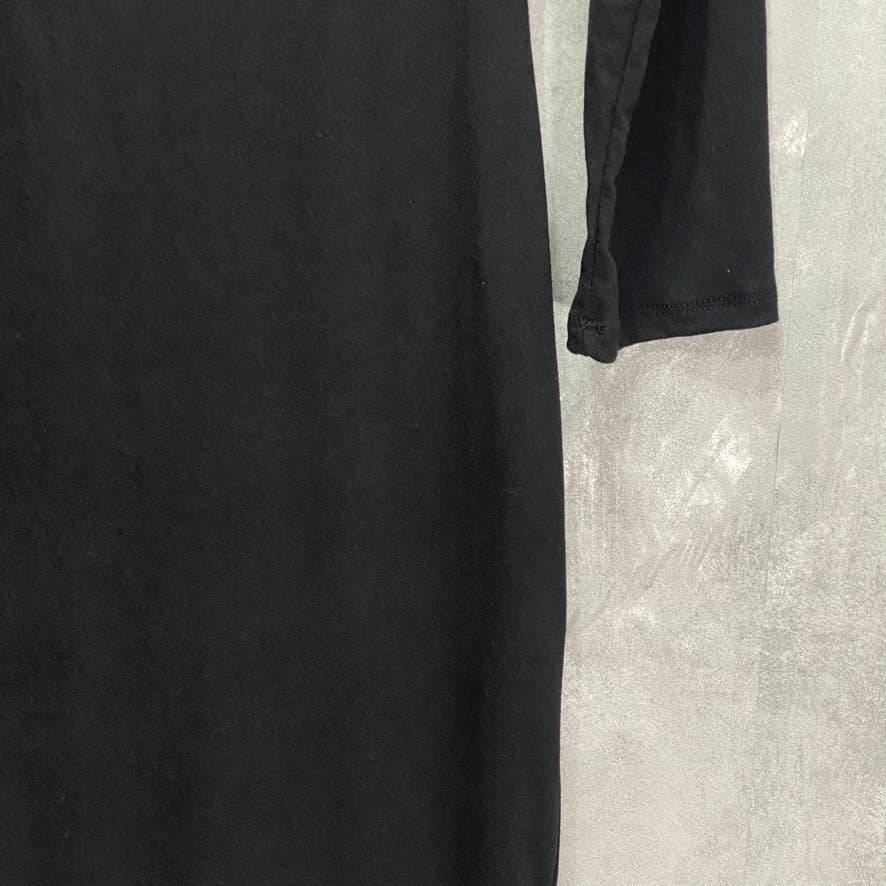 24SEVEN COMFORT APPAREL Solid Black Form Fitting Long Sleeve Side Slit Maxi Dress SZ S