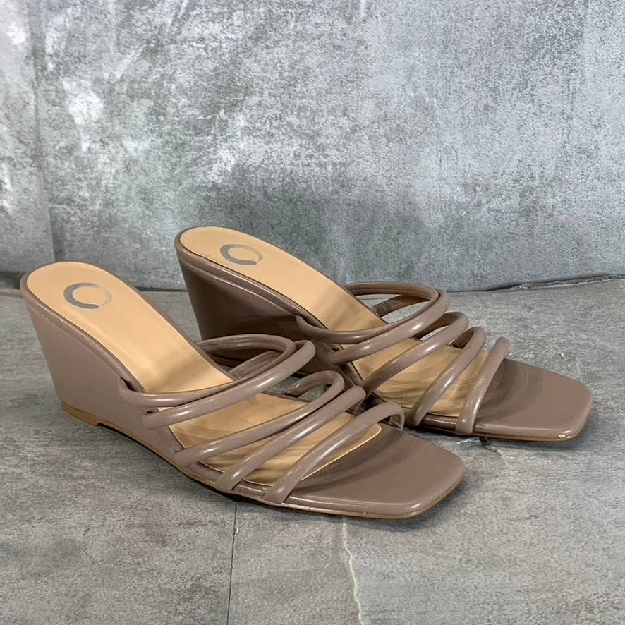 JOURNEE COLLECTION Women's Taupe Rizie Square-Toe Slide Wedge Sandals SZ 9.5