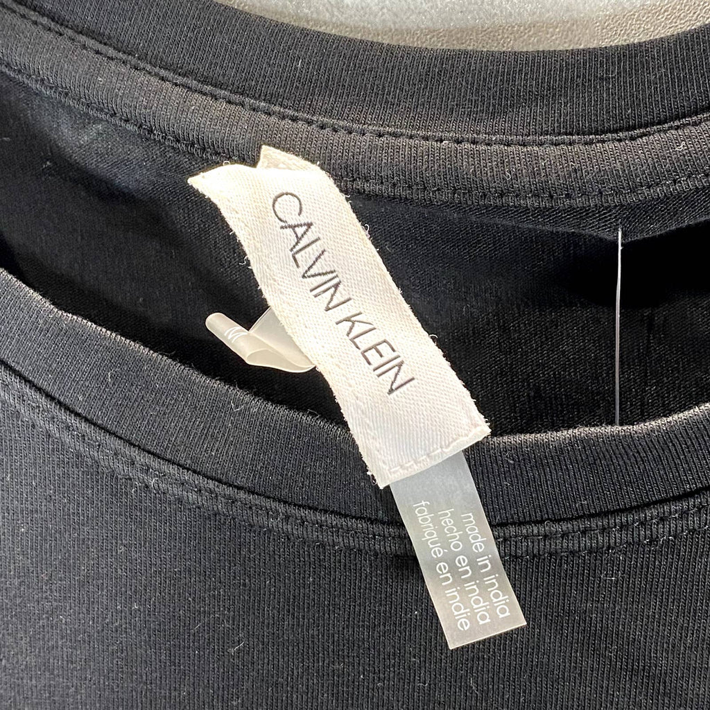 CALVIN KLEIN Women's Black Signature Logo Crewneck Short-Sleeve Tee SZ M