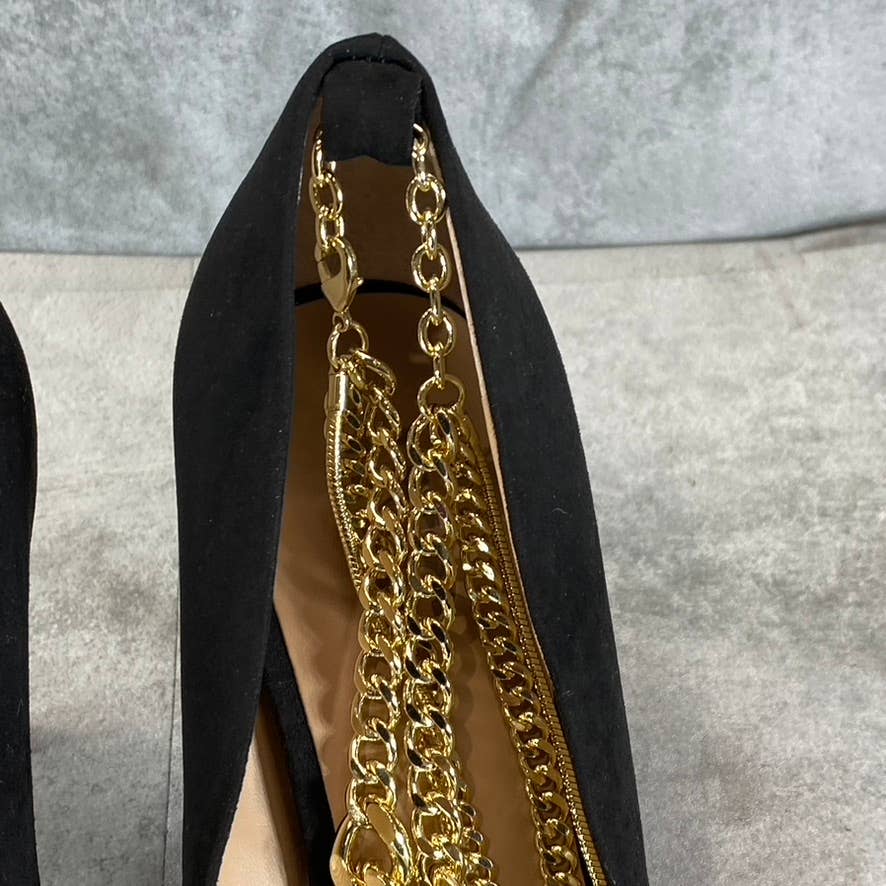 INC INTERNATIONAL CONCEPTS Women's Black Micro Sadelle Chain-Detail Pumps SZ 9