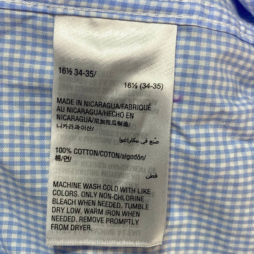 CLUB ROOM Light Blue Regular Fit Mini Gingham Dress Shirt SZ 16.5 34/35
