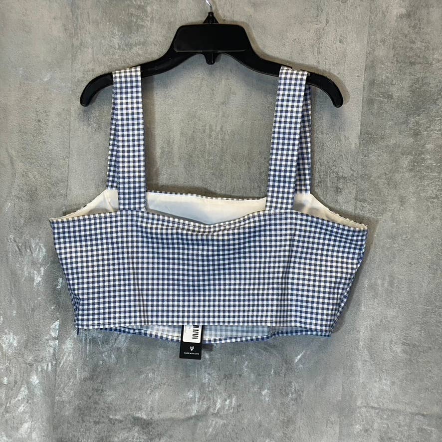 LULUS Women's Blue Gingham Follow The Sun Lightweight Sleeveless Crop Top SZ XL