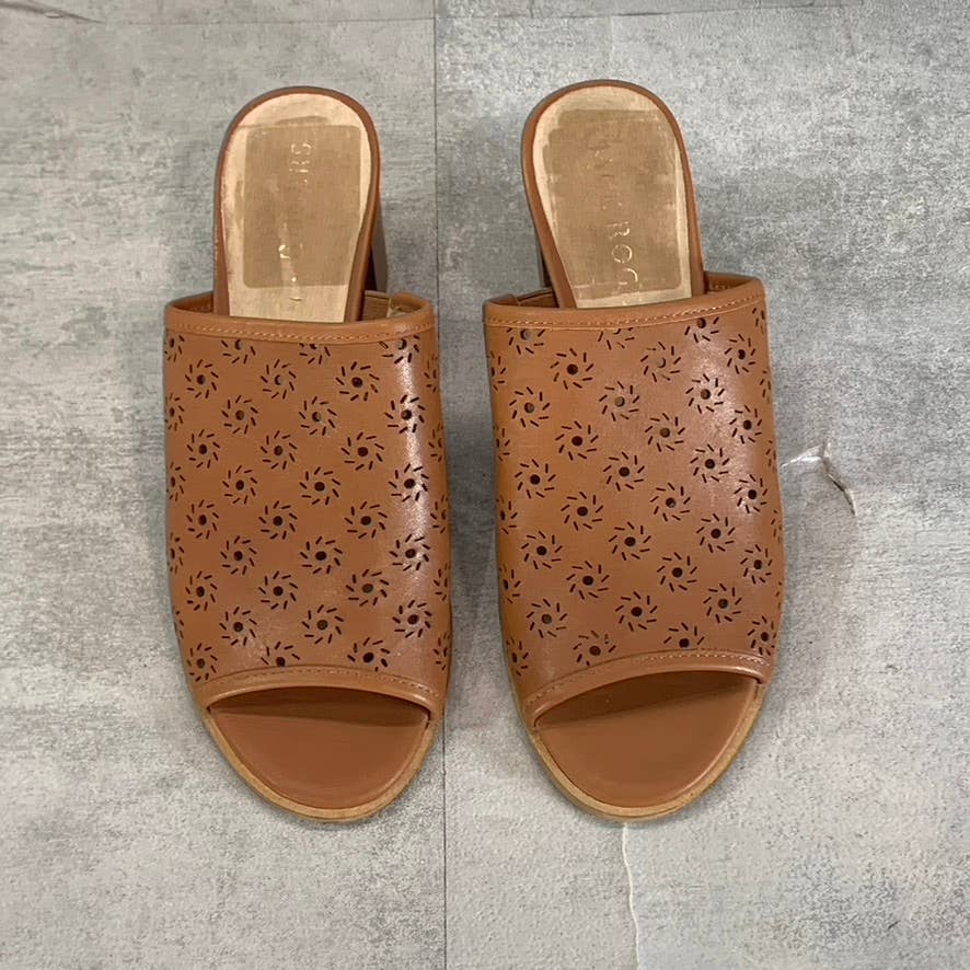 JACK ROGERS Women's Mocha Leather Ronnie Perforated Peep-Toe Sandals SZ 7