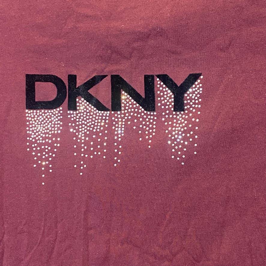 DKNY Sport Women's Burgundy Rhinestone Embellished Logo Crewneck Short Sleeve T-Shirt SZ XS