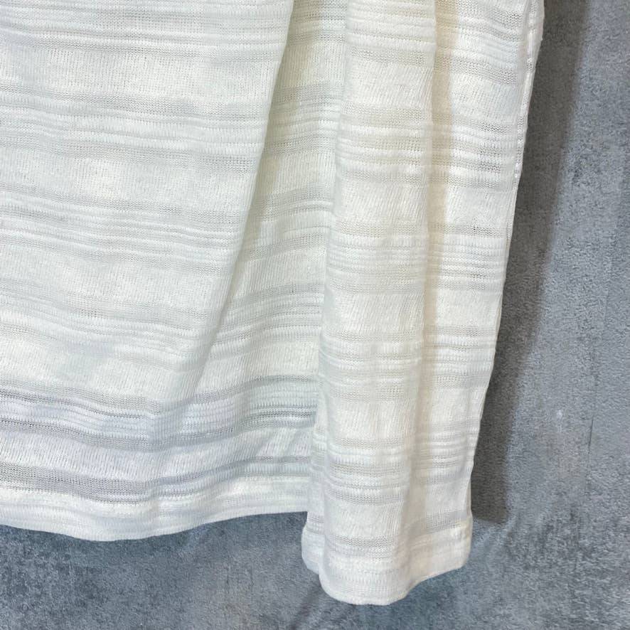 JOHN PAUL RICHARD Women's Eggshell Striped Square Neck Short Sleeve Top SZ L