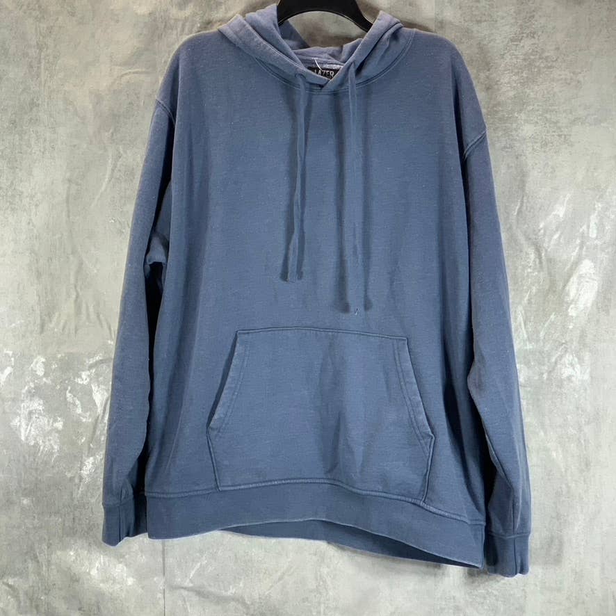 LAZER Men's Blue Fleece Long-Sleeve Burnout Popover Drawstring Hoodie SZ XL