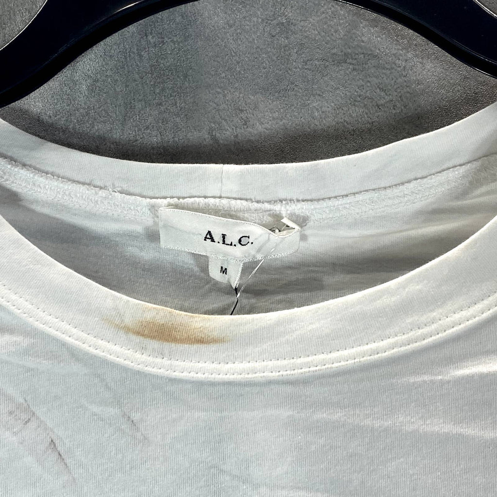 A.L.C Women's White Crewneck Puff-Sleeve Poole Tee SZ M