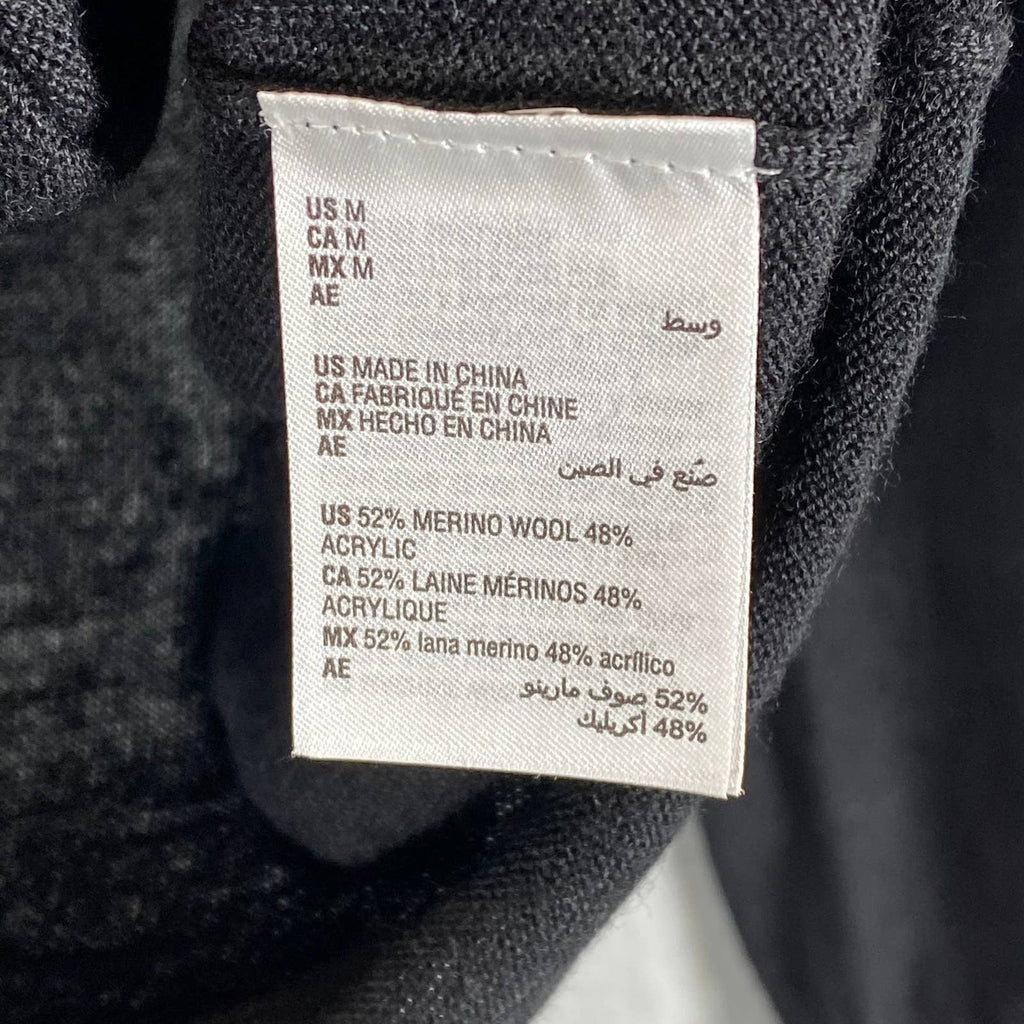 CLUB ROOM Men's Deep Black Merino Wool Blend 3-Button Pullover Polo Sweater SZ M