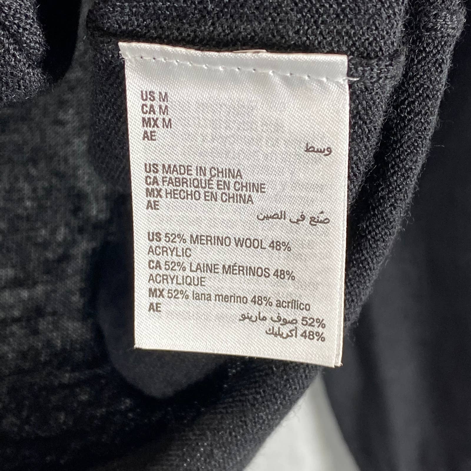 CLUB ROOM Men's Deep Black Merino Wool Blend 3-Button Pullover Polo Sweater SZ M