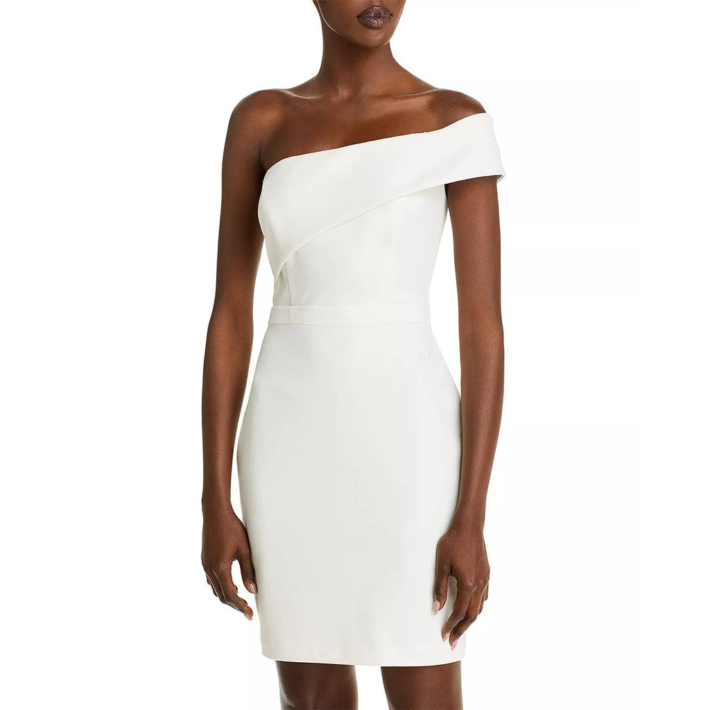 AQUA FORMAL Women's White One-Shoulder Scuba Crepe Bodycon Mini Dress SZ 8
