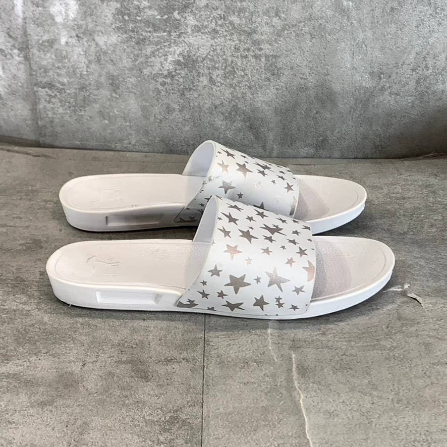 GOATS Big Girl's White/Silver The Slide K Star Print Slide Sandals SZ 2.5