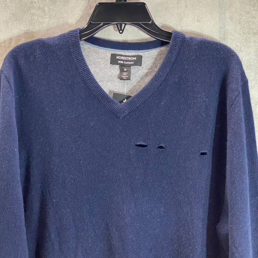 NORDSTROM Men's Navy Blazer V-Neck Cashmere Ribbed Trim Pullover SZ XL
