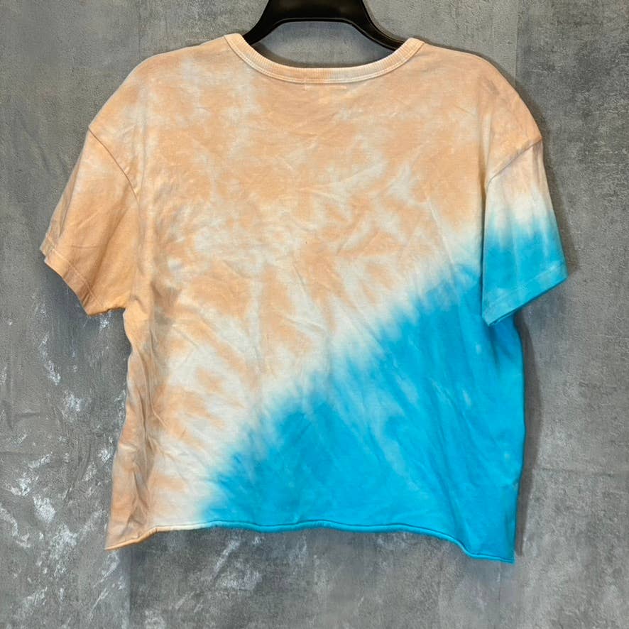 ABOUND Women's Blue-Orange Tie-Dye Raw Hem Crewneck T-Shirt SZ S