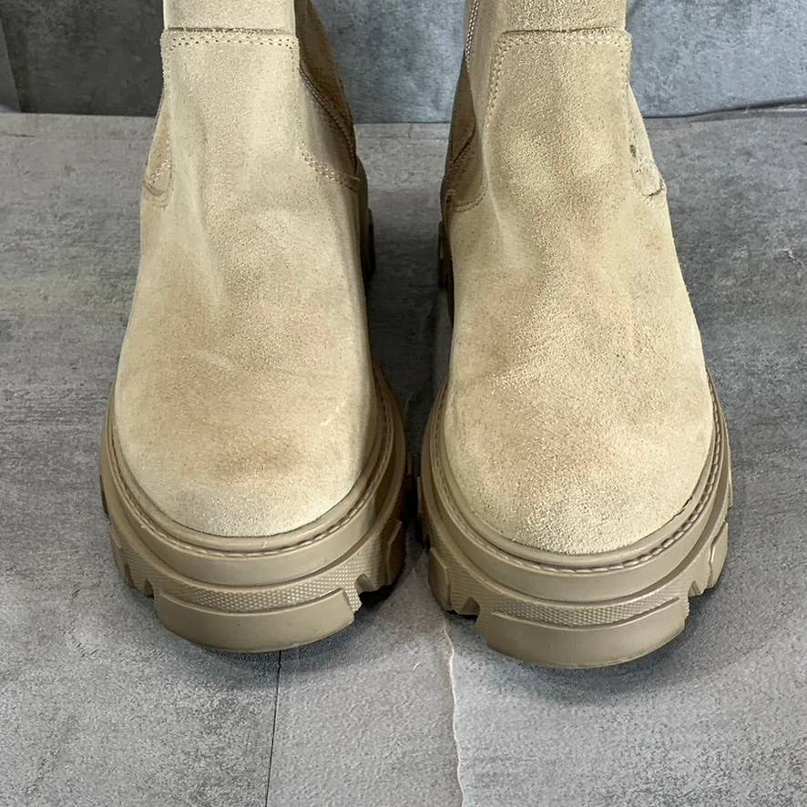 STEVE MADDEN Women's Sand Suede Esma Tall Lug Sole Block Heel Boots SZ 6.5