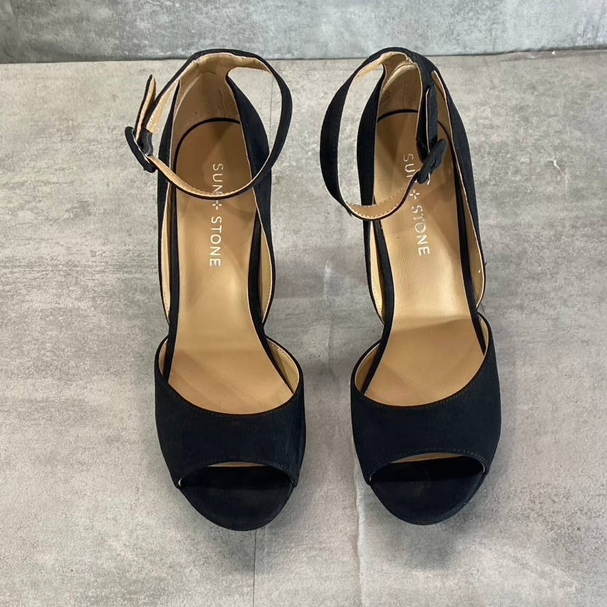 SUN+STONE Women's Black Micro Reeta Block-Heel Platform Heels SZ 7