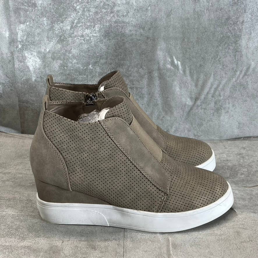 JOURNEE COLLECTION Women's Taupe Perforated Faux Leather Clara Wedge Sneaker SZ7