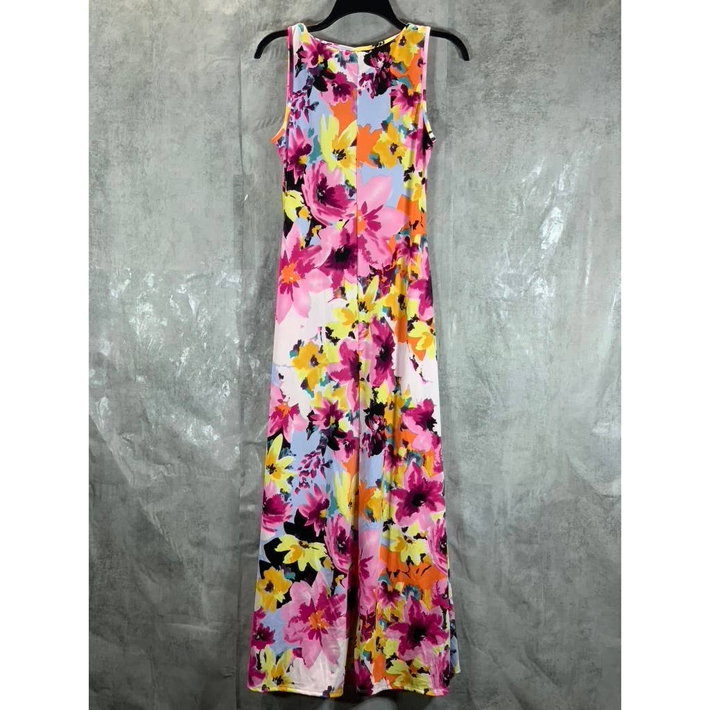 24SEVEN Comfort Apparel Women's Multi Floral Scoop-Neck Sleeveless Loose Maxi Casual Dress SZ M