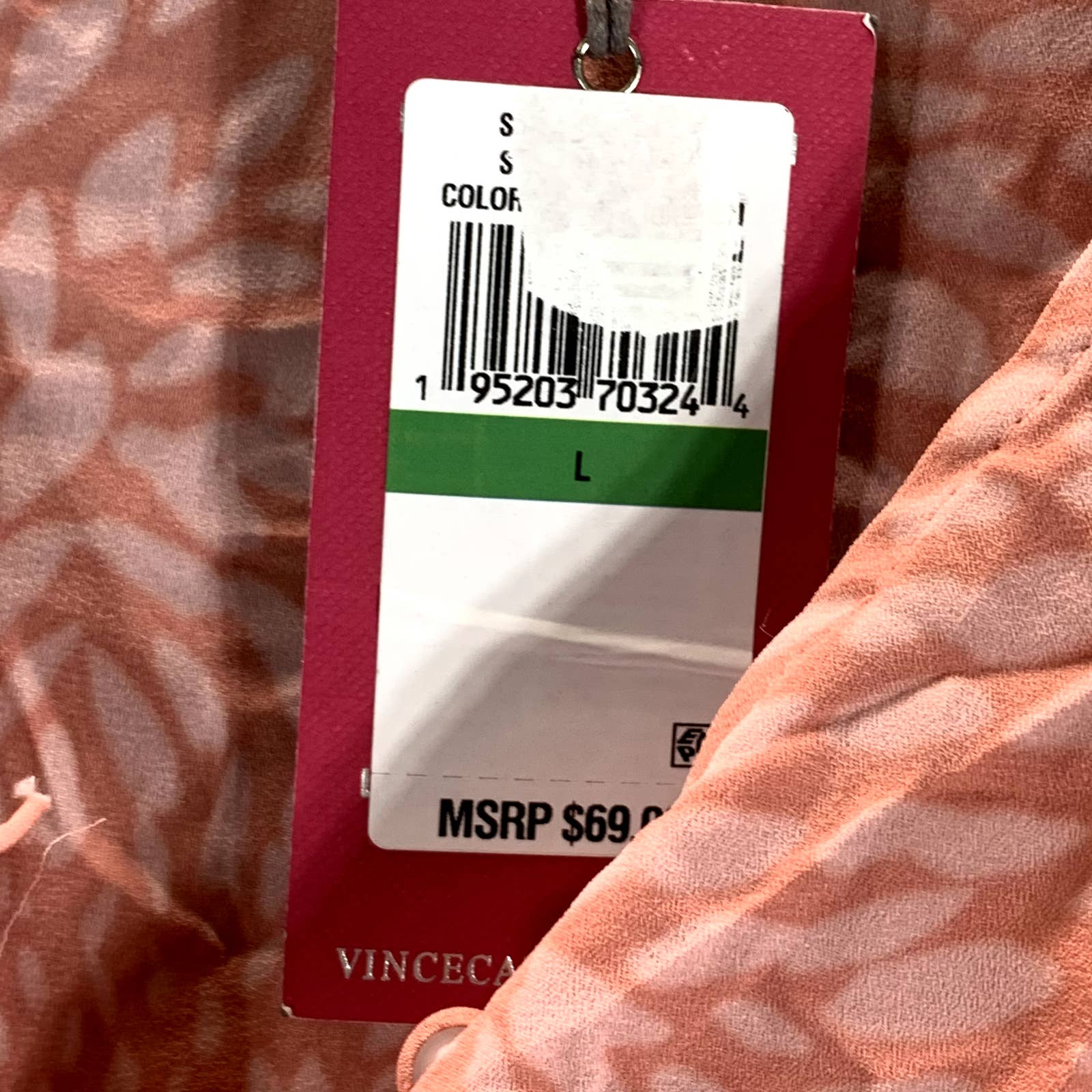 VINCE CAMUTO Women's Cool Melon Printed V-Neck Button-Front Top SZ L