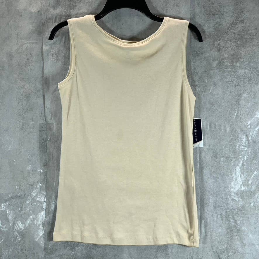 KAREN SCOTT Women's Tan Boatneck Sleeveless Pullover Cotton Tank Top SZ S