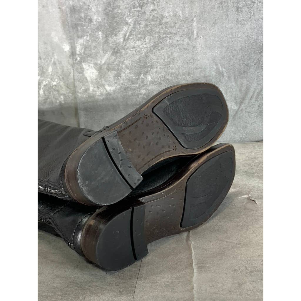 FRANCO SARTO Women's Black Leather Meyer Back-Zipper Block-Heel Tall Boots SZ 5