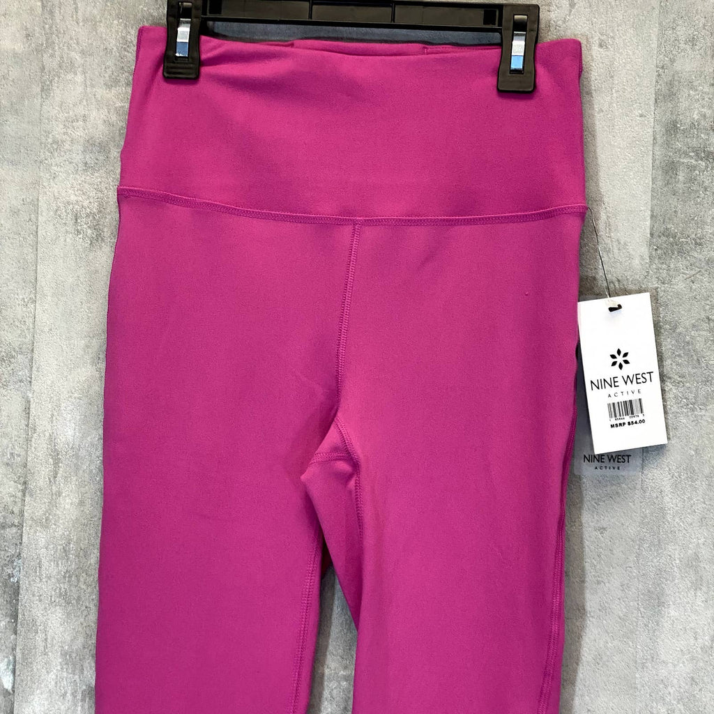 NINE WEST Women's Pink Beauty Crapped Zipper Hem Pull-On Stretch High-Waist Leggings SZ S