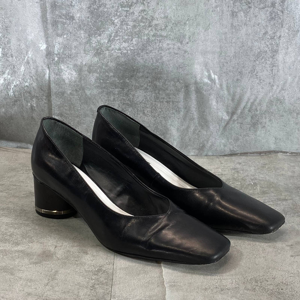 FRANCO SARTO Women's Black Leather Pisa Square-Toe Round-Heel Pumps SZ 9.5