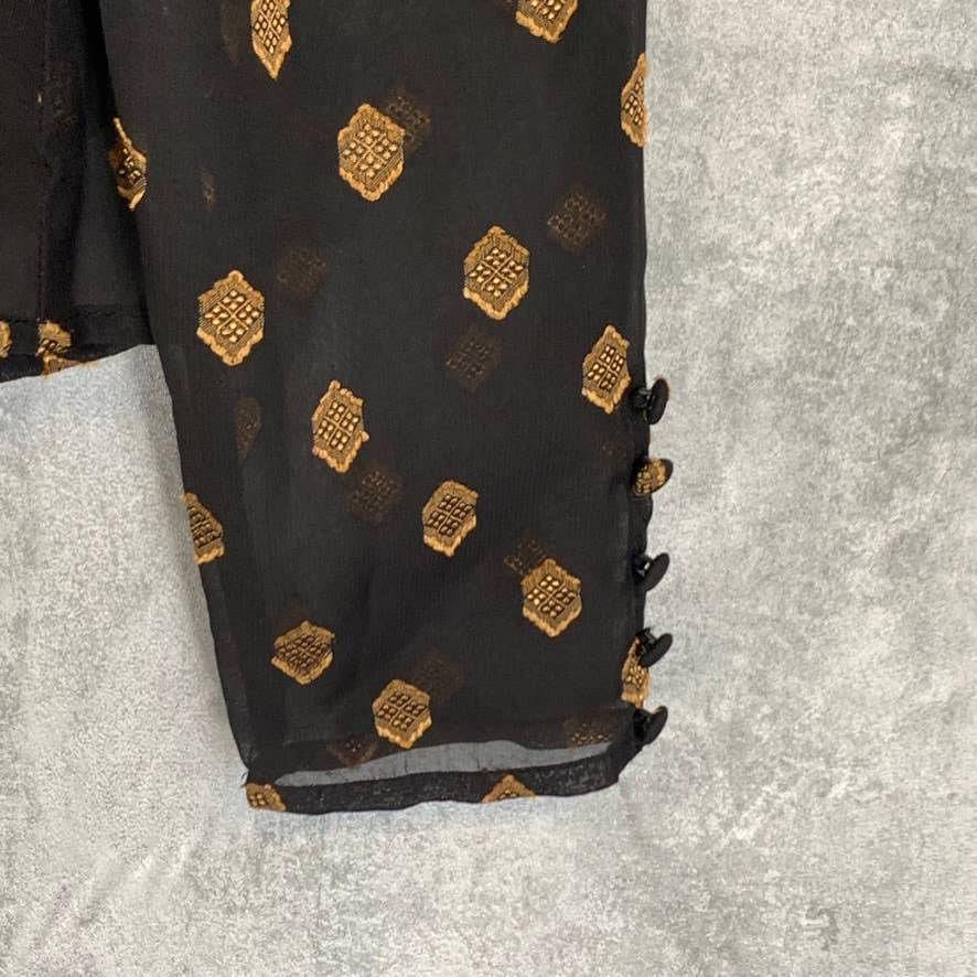 CHELSEA28 Black Gold Geo Dot Sheer Long Sleeve Wrap Top SZ S