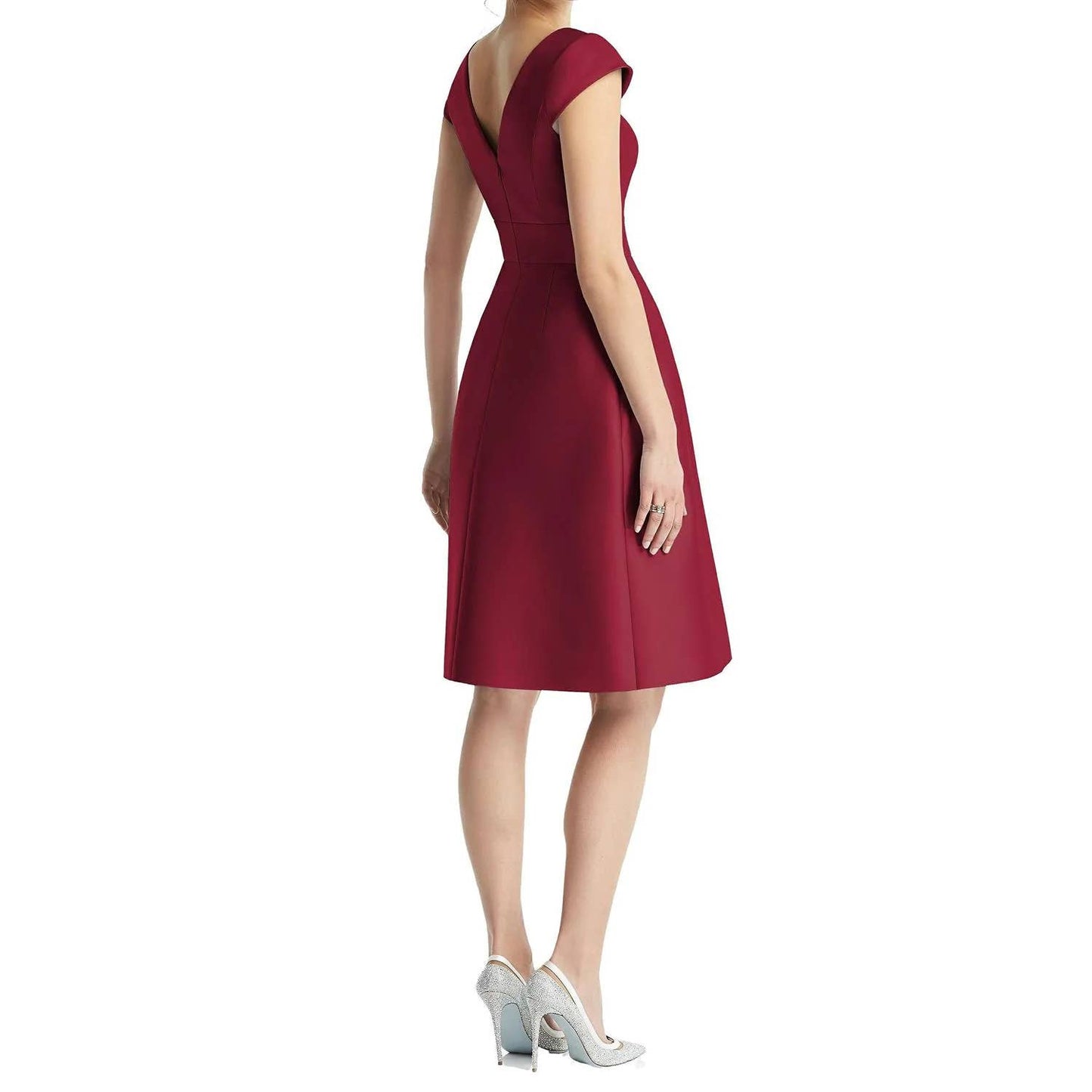 ALFRED SUNG Women's Burgundy Satin Twill Cocktail Fit & Flare Dress SZ 4