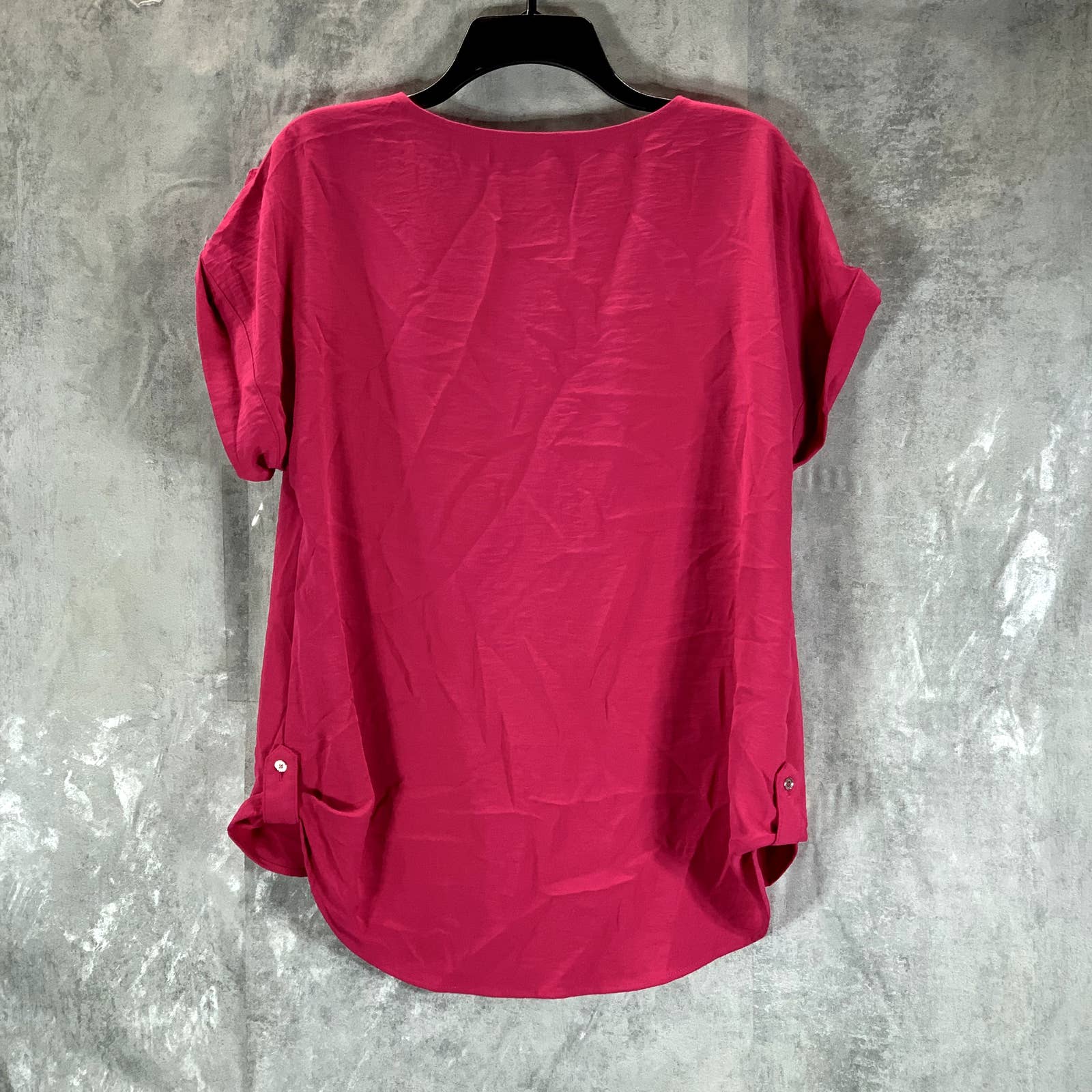 CALVIN KLEIN Women's Bright Pink Crewneck Keyhole Neck Dolman Sleeve Top SZ M