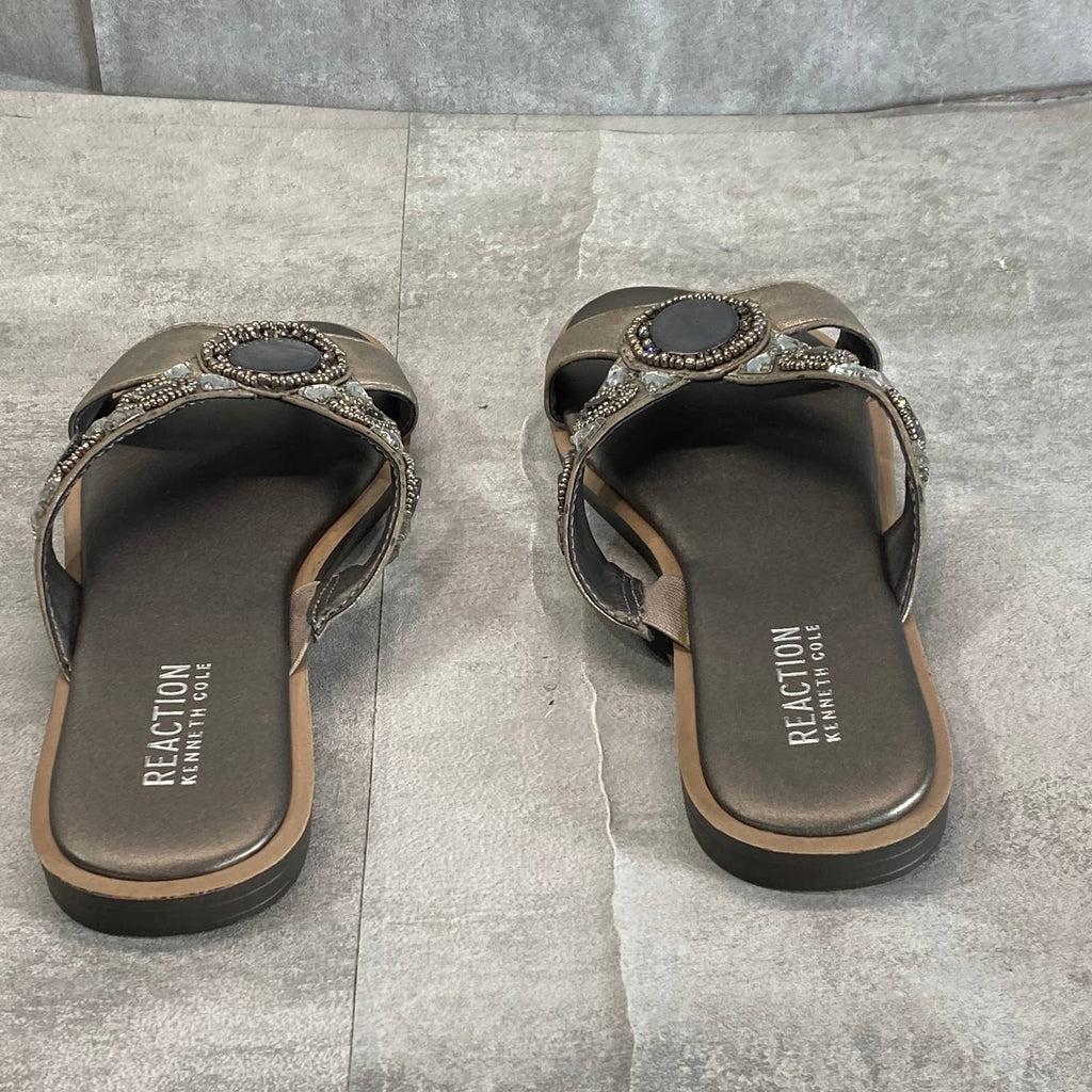REACTION KENNETH COLE Women's Pewter Spring Glam Beaded Slide Sandals SZ 6