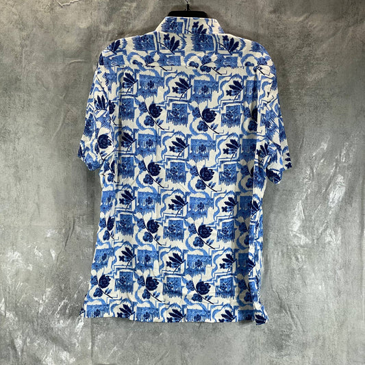 CLUB ROOM Men's Blue Casa Grand Floral-Print Button-Up Short-Sleeve Shirt SZ M