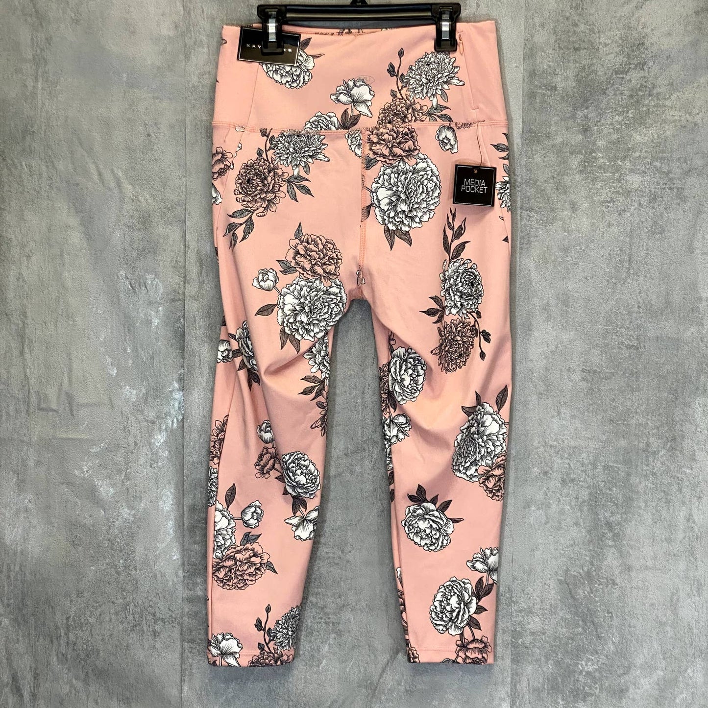 KAY UNGER Women's Pretty Peony Peach Floral Print High-Rise Capri Leggings SZ L