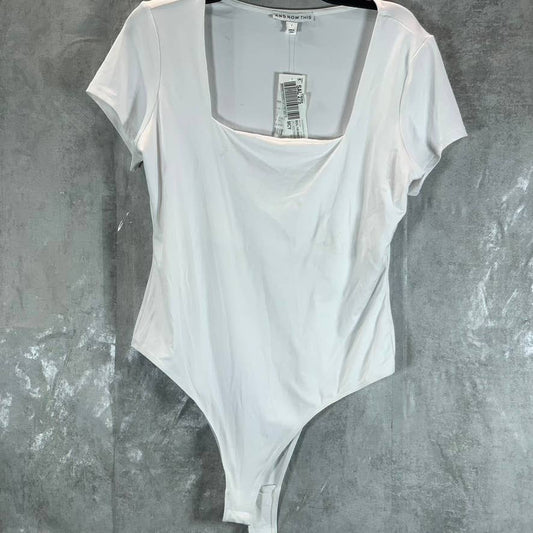 AND NOW THIS Women's White Square-Neck Cap Short-Sleeve Bodysuit SZ L