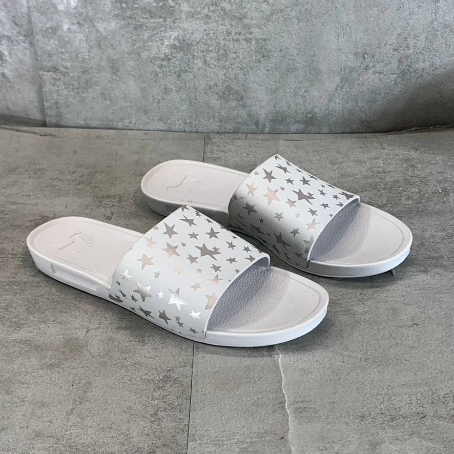 GOATS Big Girl's White/Silver The Slide K Star Print Slide Sandals SZ 2.5