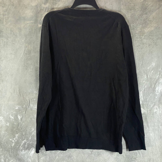 ALFANI Men's Deep Black Solid V-Neck Cotton Long-Sleeve Pullover Sweater SZ L
