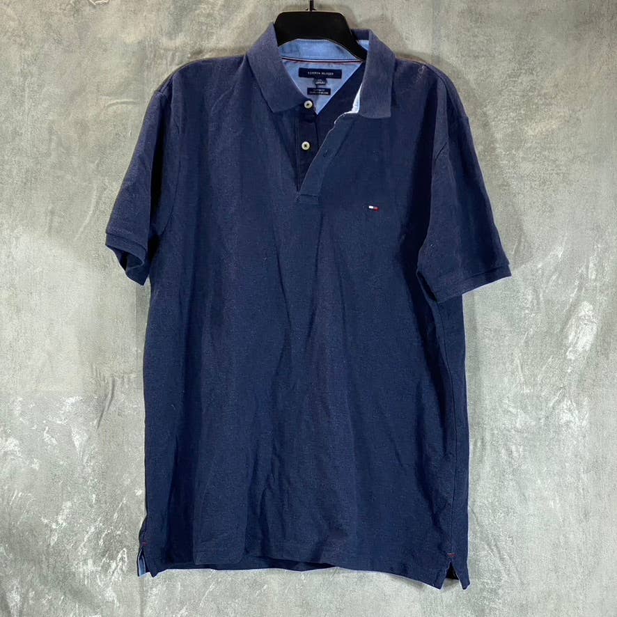 TOMMY HILFIGER Men's Navy Custom-Fit Two-Button Polo Shirt SZ L