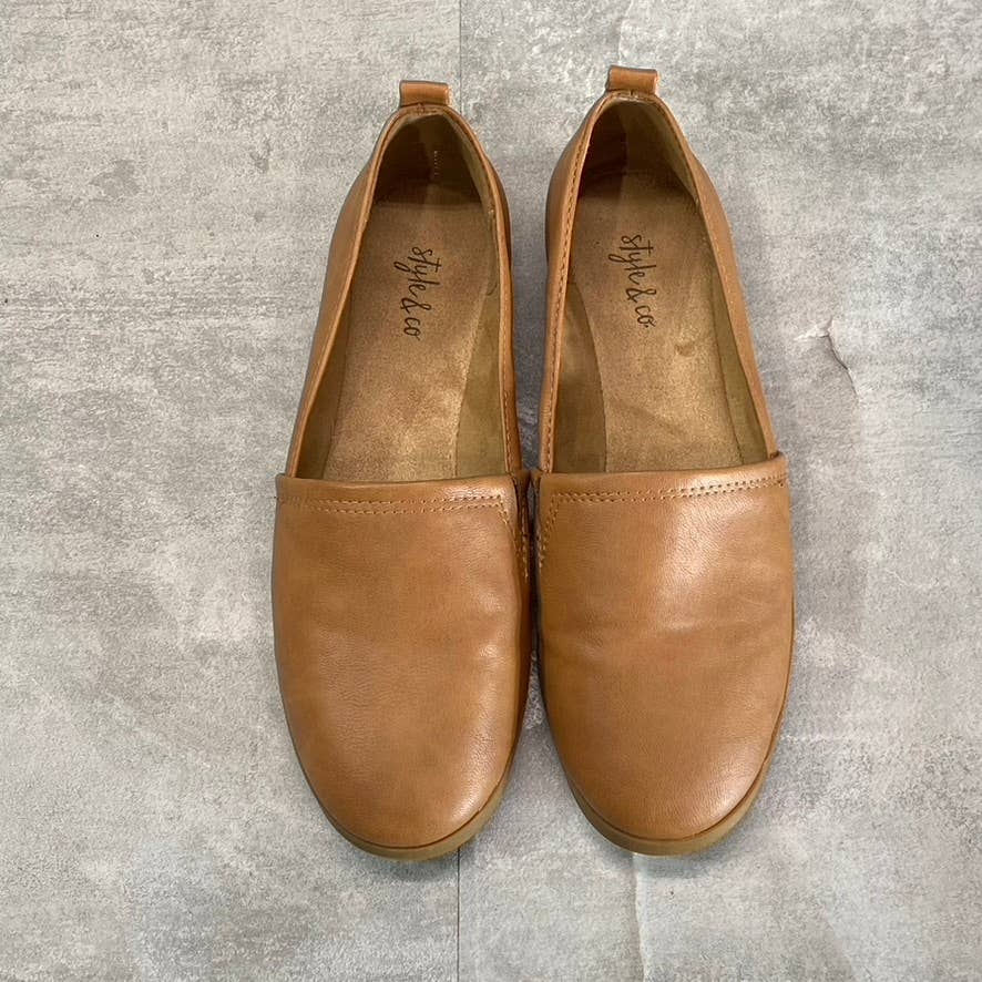STYLE & CO Women's Coffee Smooth Faux-Leather Nouraa Round-Toe Slip-On Flats