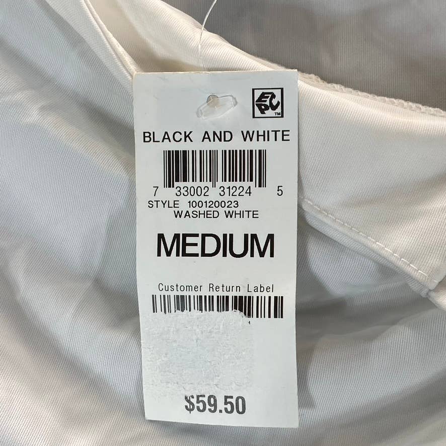 INC INTERNATIONAL CONCEPTS Women's Washed White Button-Trim Puff-Sleeve Top SZ M