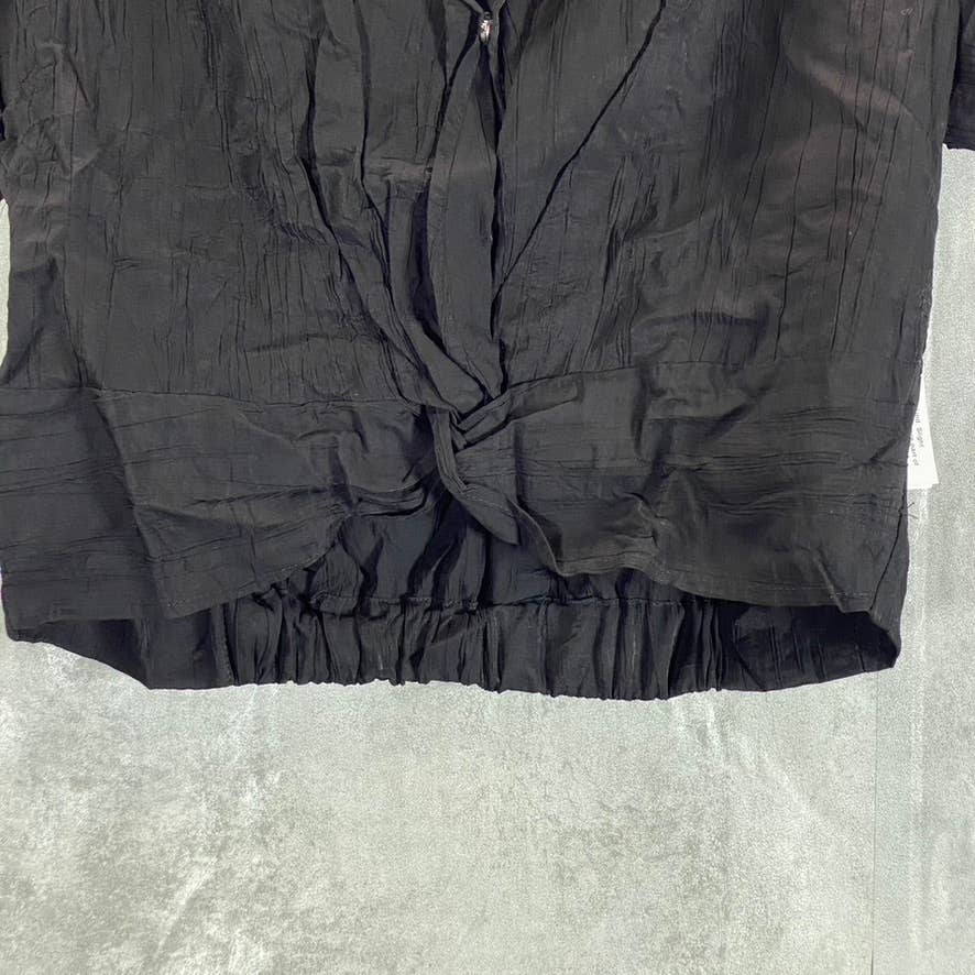 AND NOW THIS Women's Jet Black Twisted-Front Crinkle Short Sleeve Crop Top SZ L