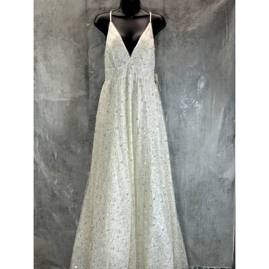 AIDAN By AIDAN MATTOX Women's Ivory Embroidered V-Neck Spaghetti Strap Ball Gown