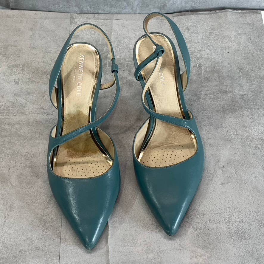 KENNETH COLE NEW YORK Women's Sea Green Leather Riley 85 Asymmetrical Pumps SZ 8