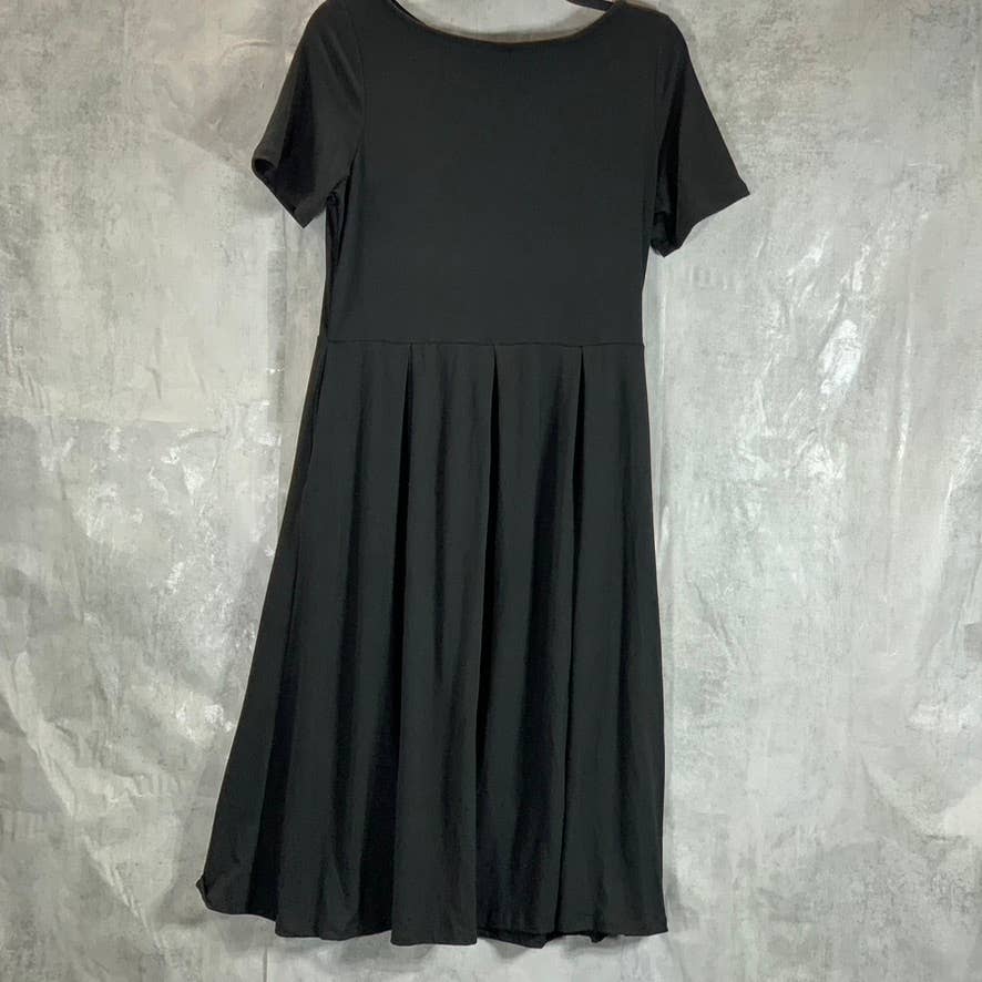 24SEVEN COMFORT APPAREL Women's Black Short Sleeve Pocket Detail Midi Dress SZ M