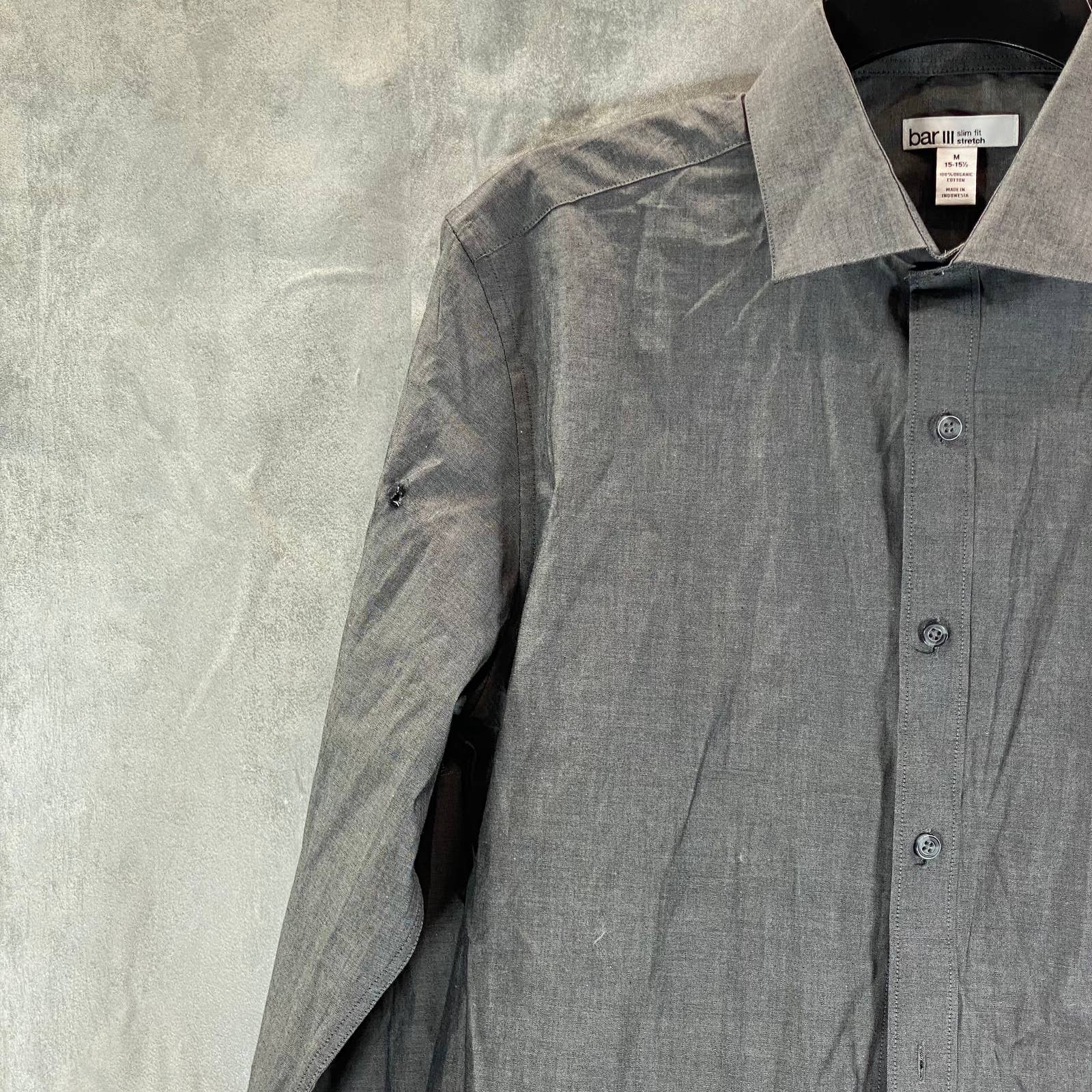 BAR III Men's Charcoal Chambray Slim-Fit Stretch Button-Up Long-Sleeve Shirt SZM
