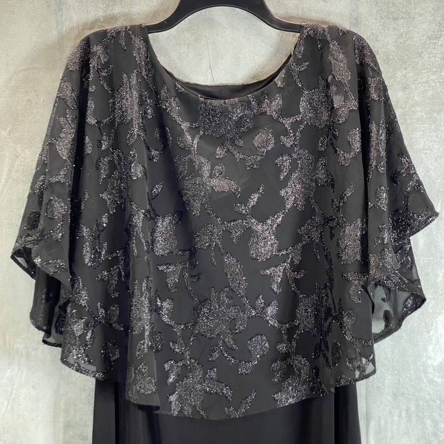 CONNECTED APPAREL Women's Plus Black Chiffon Burnout Floral Glitter Dress SZ 14W