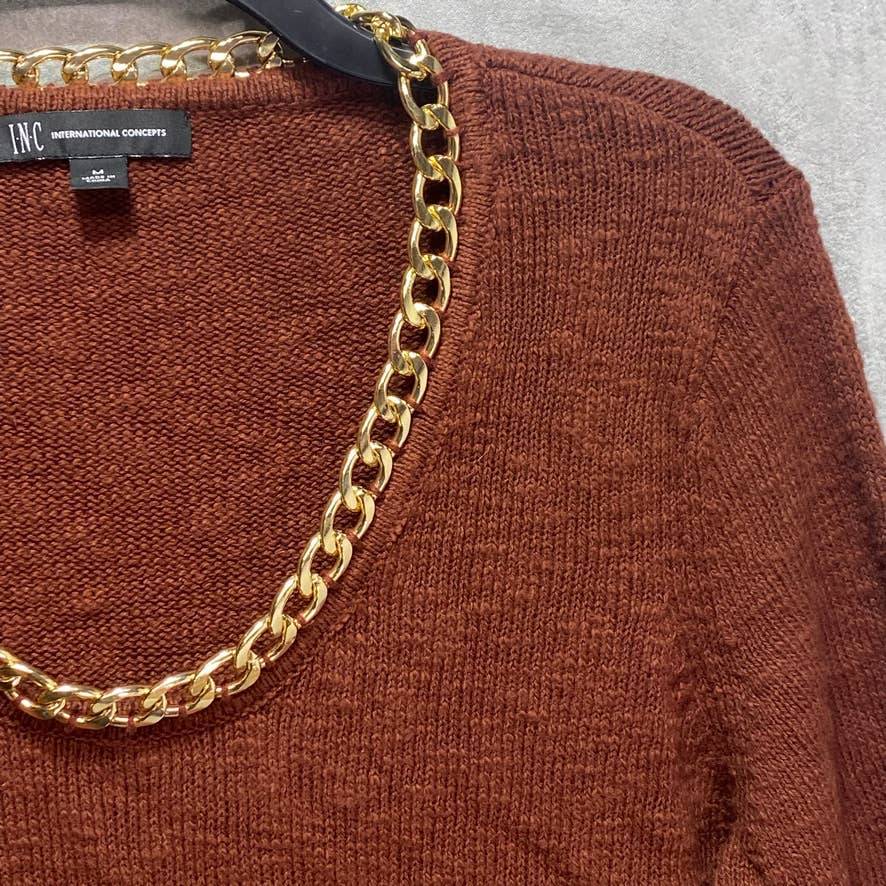 INC INTERNATIONAL CONCEPTS Deep Sienna Chain-Embellished Long Sleeve Tunic Pullover Sweater SZ M