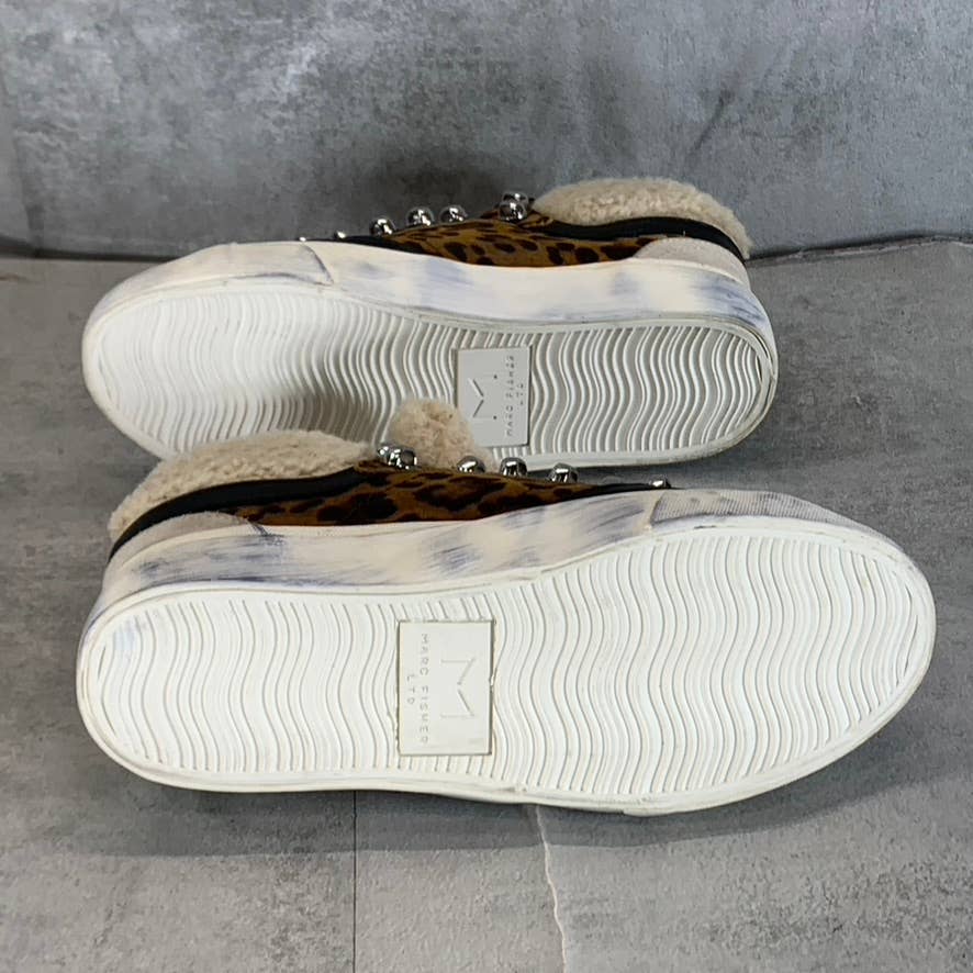 MARC FISHER LTD Women's Animal Print Beige Merin Faux-Fur Lace-Up Sneakers SZ 5