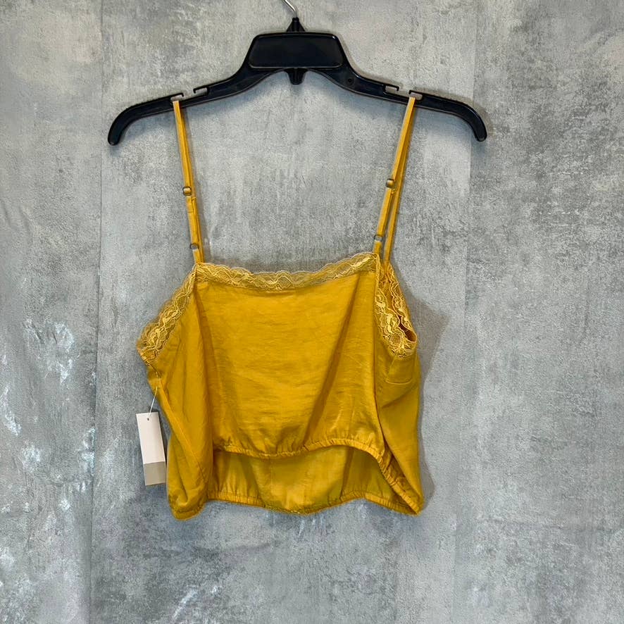 BP. Women's Yellow Gold Lace Trim Crop Adjustable Strap Square Neck Camisole SZ M