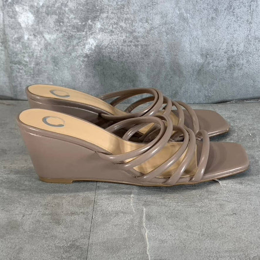 JOURNEE COLLECTION Women's Taupe Rizie Square-Toe Slide Wedge Sandals SZ 9.5