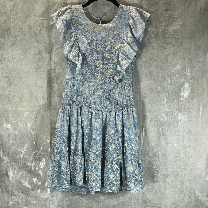 MICHAEL MICHAEL KORS Women's Petite Chambray Paisley Smocked Ruffle Dress SZ P/M